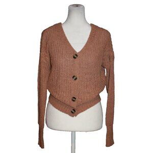 Moon & Madison Button Down Cropped Long Sleeve Cardigan Sweater Brown Size S NEW